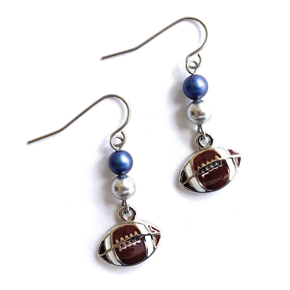 Football Earrings Blue Silver Team Colors for Women Girls Sports Jewelry Gifts